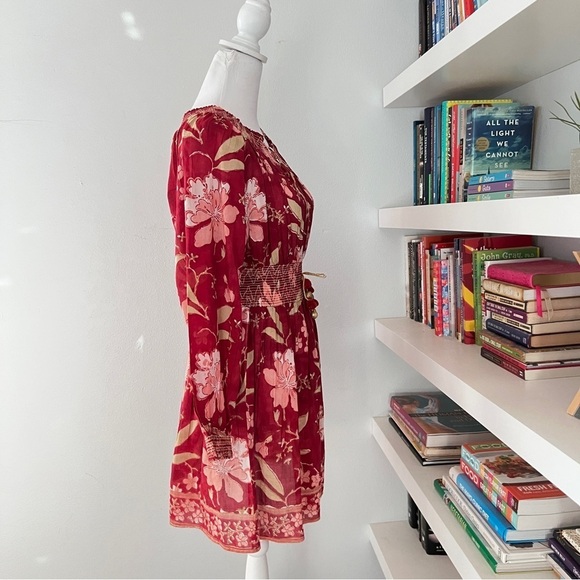 Alicia Bell Floral Beaded Tassel Tie Mini Dress Red Small - Picture 5 of 12